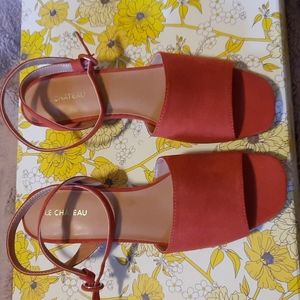 Le Chateau Faux Suede Dark Orange Sandals, Sz 39